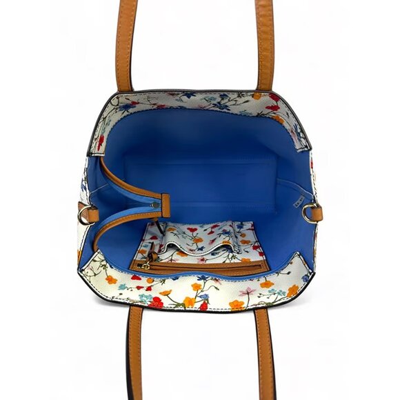 Tory Burch Kerrington Delphi Floral Tote Bag Zip Ivory Shoulder Handbag Purse NW - Picture 7 of 8